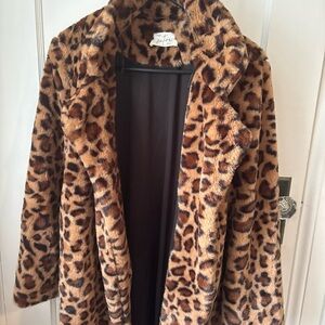 Native One Faux Fur Leopard Print Coat Size S